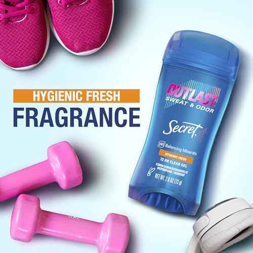 Secret Outlast Antiperspirant Deodorant for Women, 72hr Sweat & Odor Protection, Ph Balancing Minerals, Clear Gel, Hygienic Fresh Scent, 2.6 oz (Pack of 6)