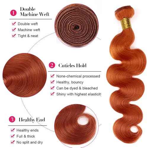 30 32 34 inch orange human hair ginger body wave bundles brazilian unprocessed virgin hair color #350 body wave bundles human hair