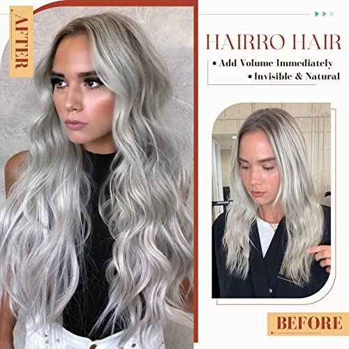 Hairro Tape In Hair Extensions Human Hair Remy Tape On Extensions Adhesive Skin Weft Tape In Hair Natural Glue in Hairpieces Full Head Grey Remy Tape Extensions 18 inch 50g 20pcs #GREY