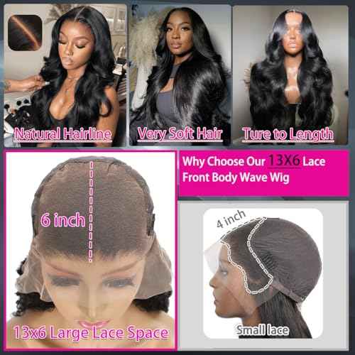 13x6 Body Wave Wigs for Women 220% Density Lace Frontal Wig Human Hair Pre Plucked Body Wave Glueless Lace Front Wig Human Hair Natural Color Wigs (18inch)