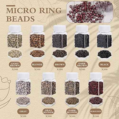 4500 Pcs Beads for Hair Extensions 5 mm Silicone Lined Beads Microlink Rings Human Hair Extension Tools, 9 Colors