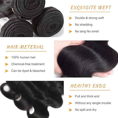 14A Brazilian Body Wave Bundles Human Hair 16 18 20 Inch 100% Real Raw Virgin Human Hair Bundles Body Wave 3 Bundles Human Hair Extension Natural Color£¨16 18 20£©