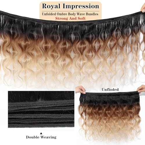 12A Grade Ombre Bundles Human Hair 26 Inch Brazilian Virgin Ombre Blonde Body Wave Hair 1 Bundle 100% Unprocessed Virgin Remy Human Hair Weave Bundles T1B/30/27