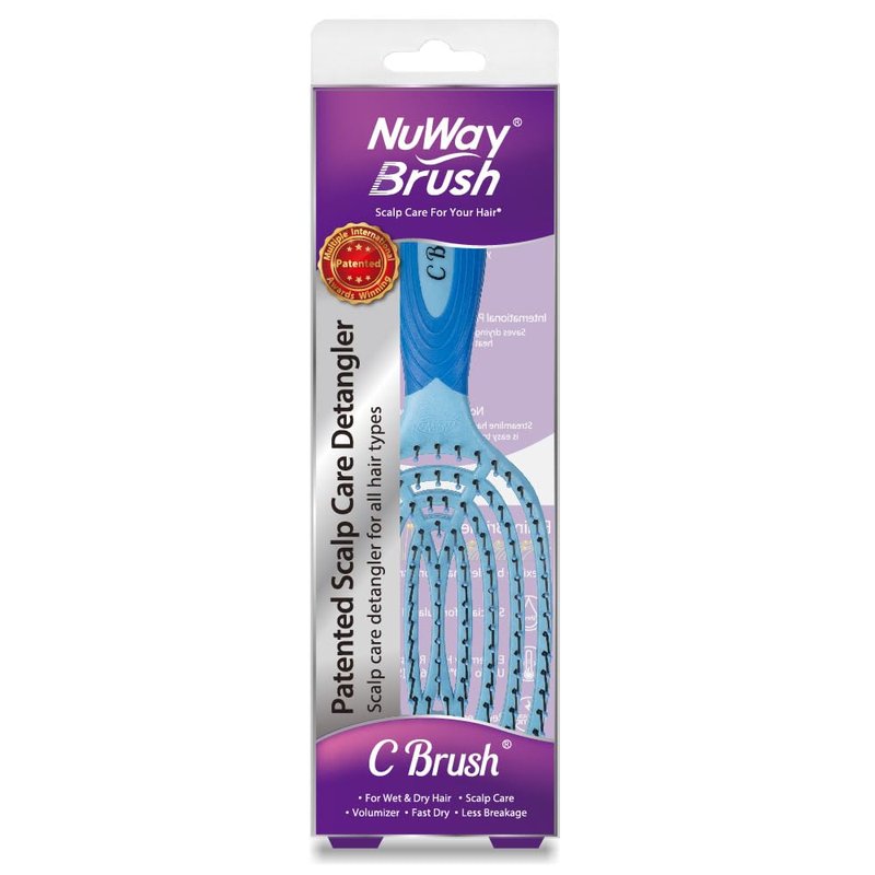 NuWay C Brush Scalp Care Detangling Hair Brush – Gentle Scalp Massage & Easy Detangling for Wet or Dry Hair, Everyday Hairbrush for Healthy Looking Hair (Sky Blue)