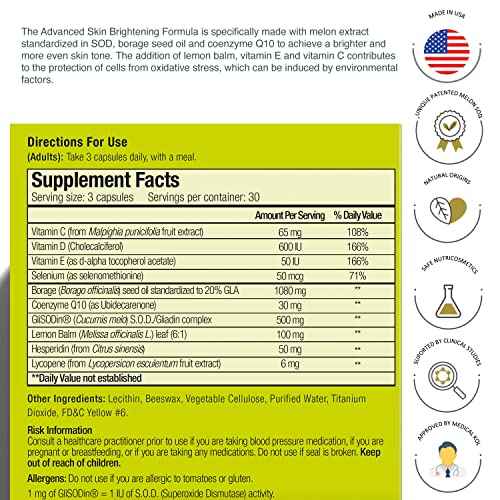 Glisodin Skin Nutrients Advanced Skin Brightening Formula ? for Brighter, Clearer, and Firmer Complexion ? Helps Reduce Blemishes - 90 Capsules