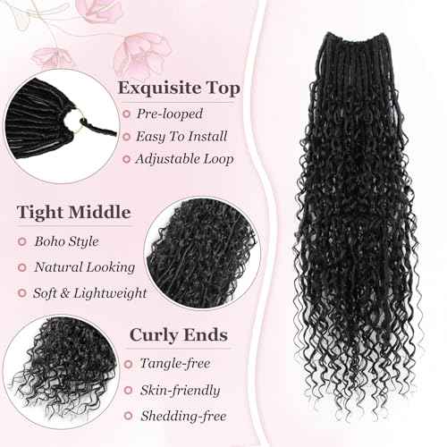 Boho Faux Locs Crochet Hair 9 Packs Long Goddess locs 24 Inch Boho Soft Locs With Curly Ends Pre Looped Bohemian River Loc Crochet Hair For Women (24 inch,1B)