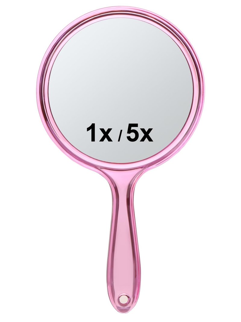 Macaki Handheld Mirror with Handle, 10.5 x 5.7 inches, Double-Sided 1X/5X Magnification Travel Makeup Mirror for Women, Pink