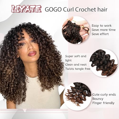 LIYATE 7 Packs Gogo Curl Crochet Hair for Women 14 Inch Pre-Twisted Curly Crochet Hair Deep Ocean Beach Curl Crochet Braids Synthetic Braiding Hair Extensions (14 Inch, 1B/30)