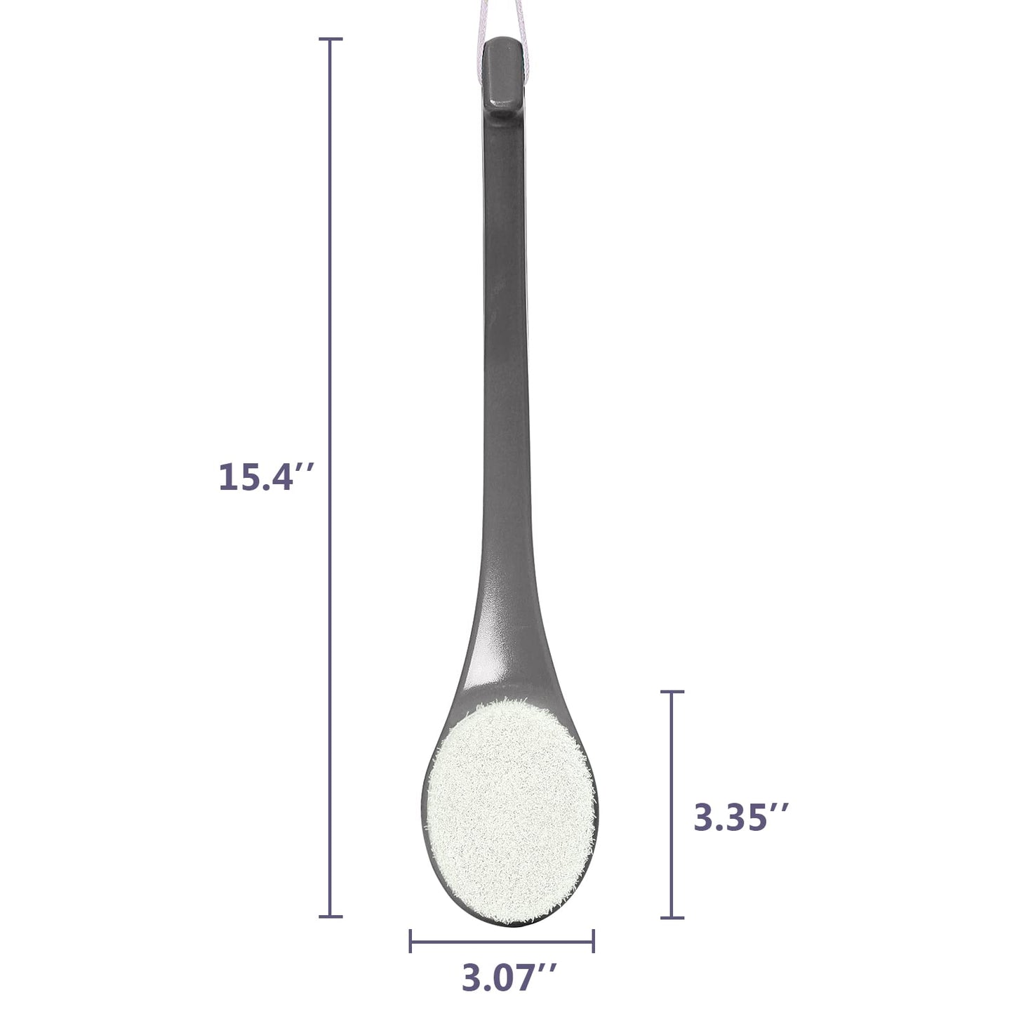 ROLIZOE Bath Brush Long Handle for Shower, Soft Bristle Back Scrubber for Shower, Ergonomics Curved Long Handle Back Brush Exfoliating Body Scrubber with Hook and Lanyard-Grey