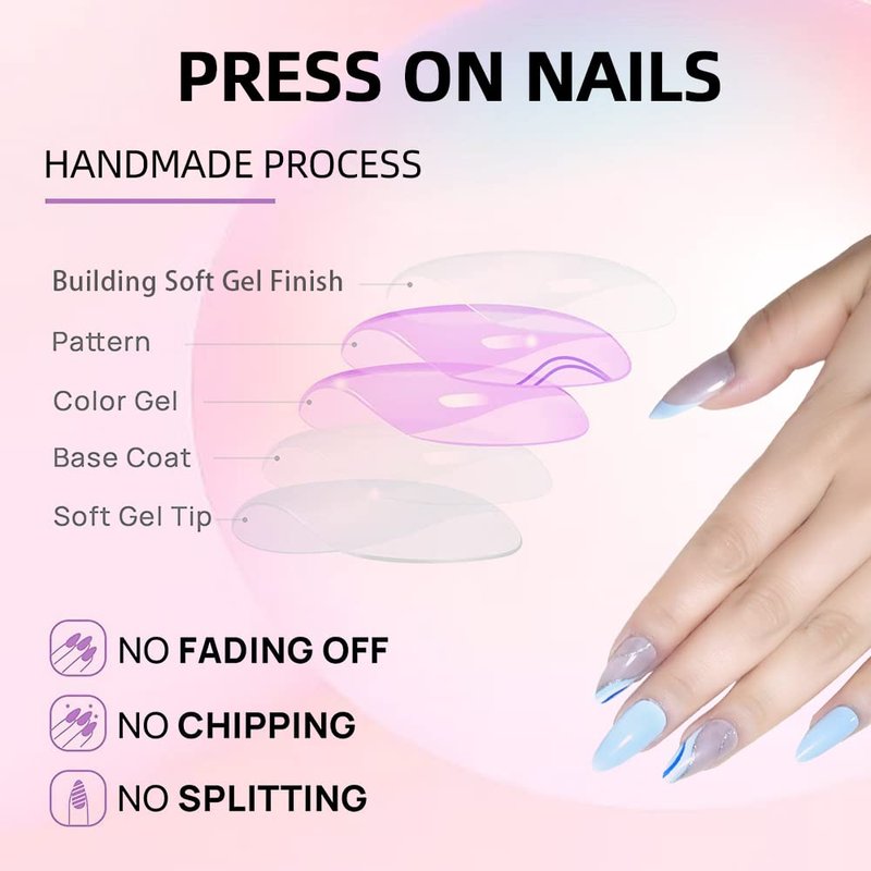 Lucoffeoi Press-On Nails Set - 24 Medium Almond & Square Fake Nails with Glue & Adhesive Tabs