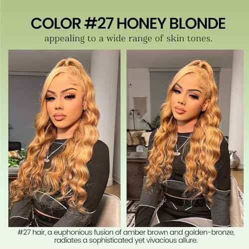 ALHER Color #27 Honey Blonde Single Bundle Body Wave 24 Inch, Blonde Bundles Human Hair Sew In Weave Wavy Bundles for Black Women, 12A 100% Unprocessed Brazilian Virgin Remy Hair Soft Thick