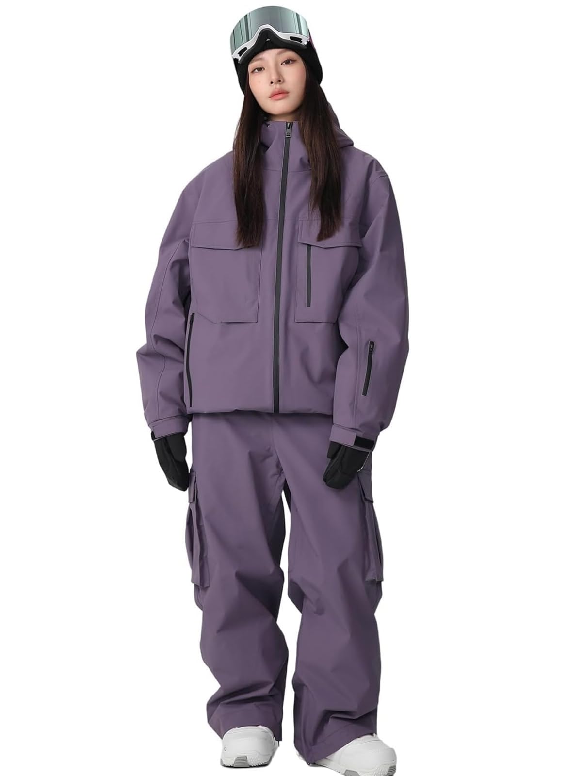 Women's Snow Snowboard Suits Baggy Men's Ski Jacket and Pants Set Insulated Snowsuits Waterproof Winter(Purple,S)