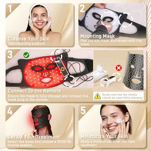 Red Light Therapy for Face, Enhance LED Face Mask Light Therapy for Acne, Wrinkles & Skin Rejuvenation, 3 Light Modes & Timing Settings, Eye Protection, Portable LED Face Mask Home Skincare