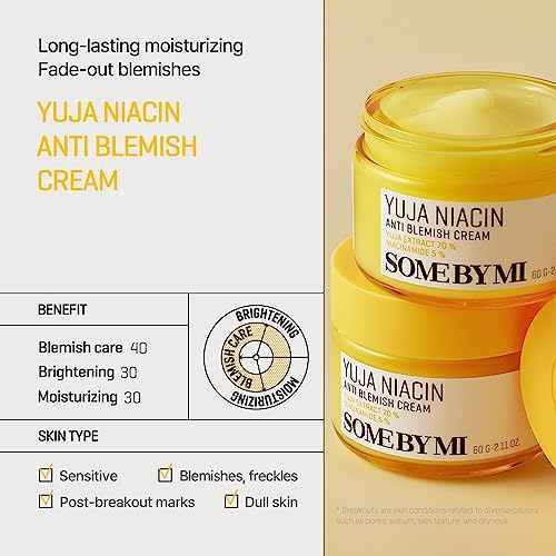 SOME BY MI Yuja Niacin Anti Blemish Cream ? 2.02oz, 60ml ? Korean 5% Niacinamide Face Moisturizer to Brighten Dull-Looking Skin ? Dark Spot Remover with Alpha-Bisabolol for Face ? Korean Skin Care