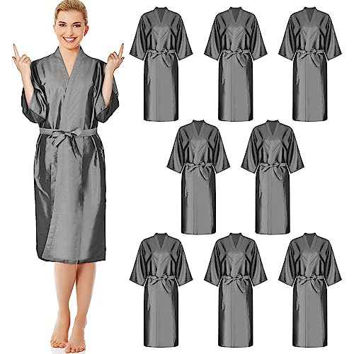 Leumoi 8 Pcs Salon Robes Hair Cape Salon Client Gown Robes Cape with Pockets for Clients Women (Gray)