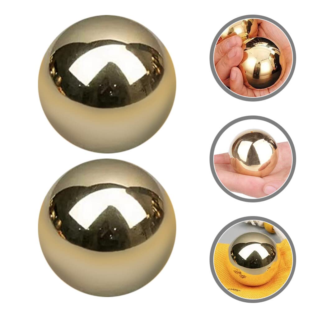 Healvian 2Pcs Brass Exercise Ball 1.5 Inch Golden Solid Copper Metal Baoding Balls for Hand Therapy Stress Relief, Chinese Kung Fu Massage Acupressure Tool
