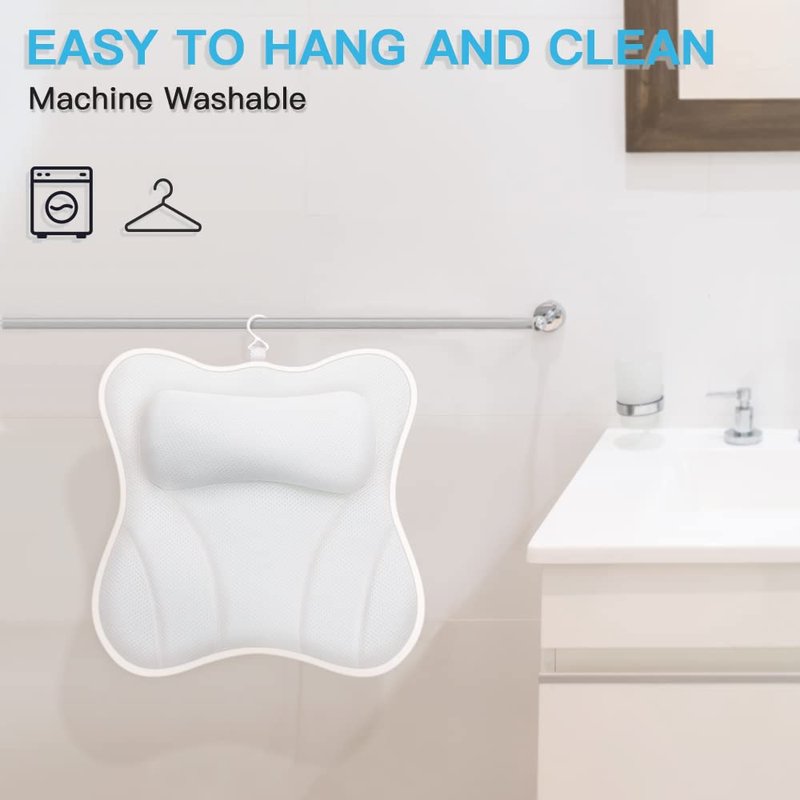Beautybaby Bathtub Spa Pillow, Non-Slip 4 Strong Suction Cups, Bath Pillows for Tub, Head, Neck, Shoulder Support, Breathable Relax Comfort