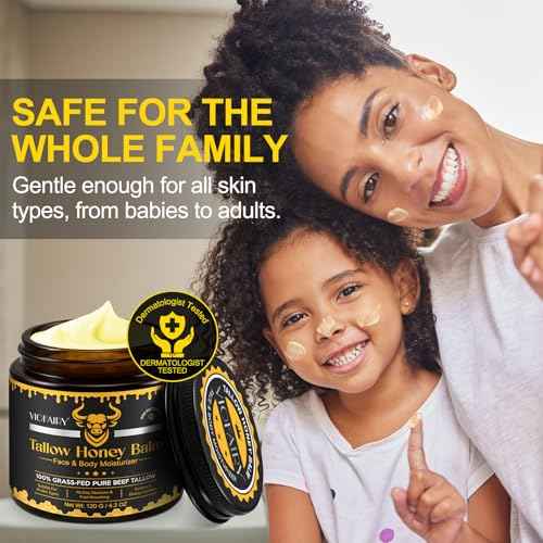 Tallow and Honey Balm for Face - Beef Tallow for Skin - 100% Organic Grass-Fed Beef Tallow & Raw Wild Honey -Moisturizing Cream for Soft, Smooth Skin- Light Scent, Moisturizing Natural Formula, 4.0 Oz