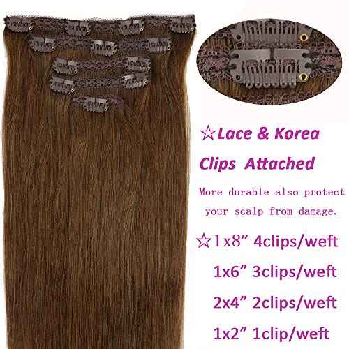 Real Human Hair Lace Clip In Hair Extensions Thick Ends 20inch 120g Color Chocolate Brown Remy Hair Extensions