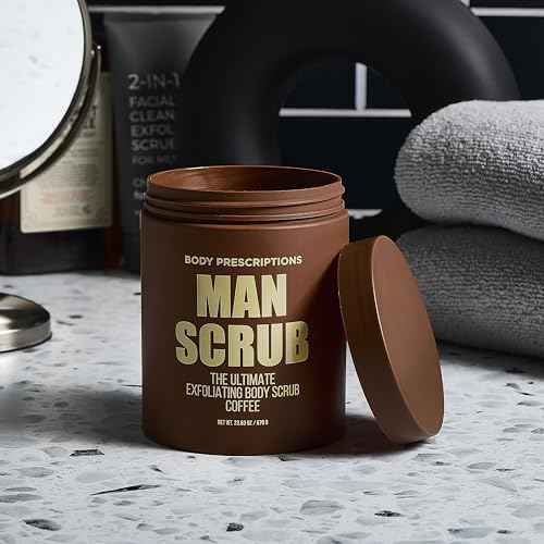Body Prescriptions Men¡¯s Exfoliating Body Scrub ? Ultimate Skin Cleansing Wash in Jar with Twist-Top Lid, For All Skin Types, 21 Ounce (Pack of 2), Coffee