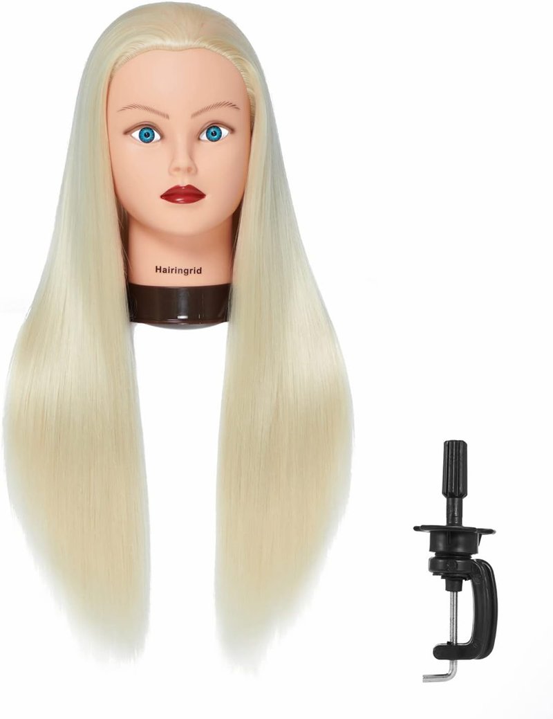 Mannequin Head Hair Styling Training - 26"-28" Cosmetology Doll with Synthetic Fiber Hair & Clamp Holder