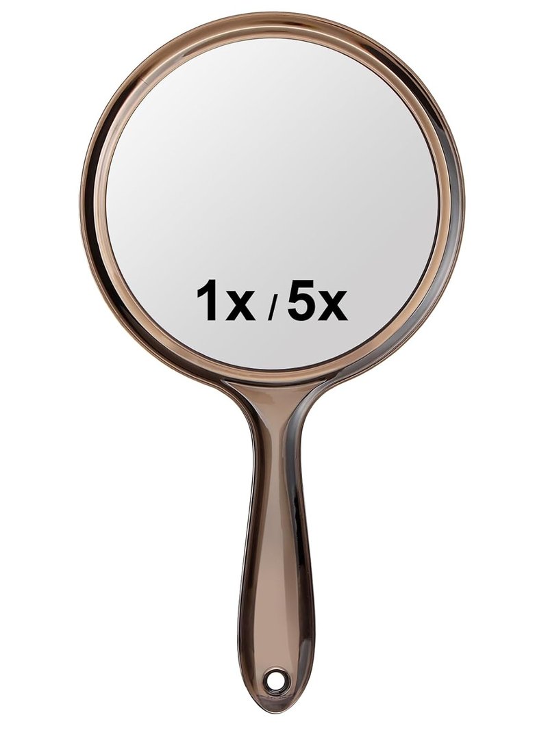 Macaki Handheld Makeup Mirror - Double-Sided 1X/5X Magnification, 10.5 x 5.7 Inches, Black