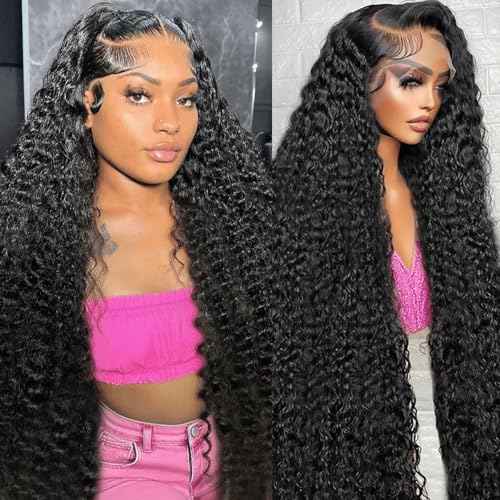 28 Inch Water Wave Lace Front Wigs Human Hair 13x6 HD Lace Frontal Wigs Pre Plcked Deep Part Curly Wig for Women 200% Density Water Wave Lace Front Wigs With Baby Hair