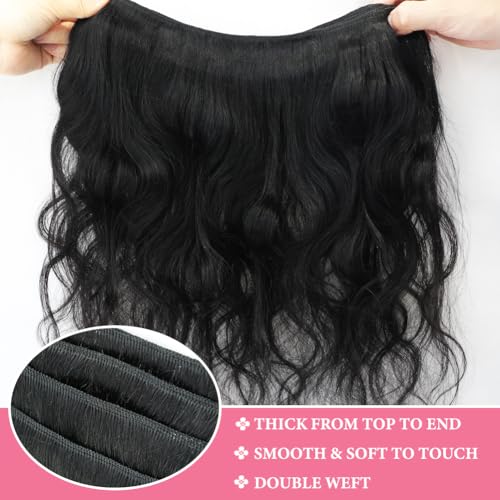 Body Wave Bundles Human Hair Extensions 32 Inch 100% Unprocessed Brazilian Human Hair Bundle Natural Black Hair Extensions (BW-1-bundle, 32inch)