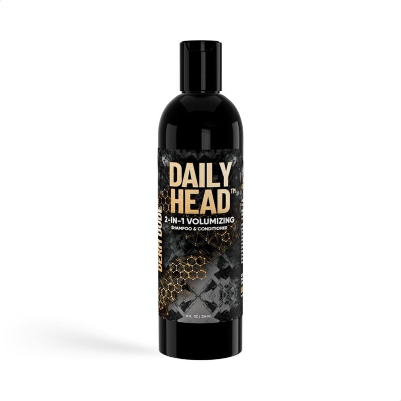 Derm Dude Daily Head 2-in-1 Volumizing Shampoo & Conditioner for Men | Thickening Hair Wash with Biotin, Saw Palmetto & Caffeine | Strengthens, Cleans & Boosts Fuller-Looking Hair, 8oz