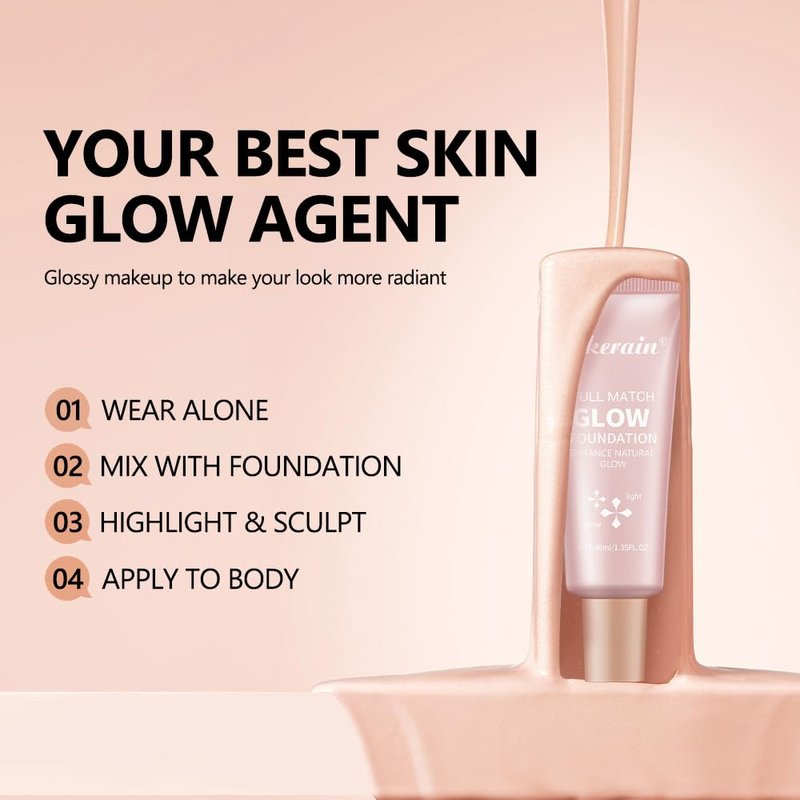 Natural Glow Illuminator Glotion - Glowing, Moisturizing, Lightweight Base, Multi-Purpose - Hydrating & Illuminating Makeup Highlighter for Radiant, Sun-Kissed Look (#4 Deep, 1.35 Fl Oz (Pack of 1))