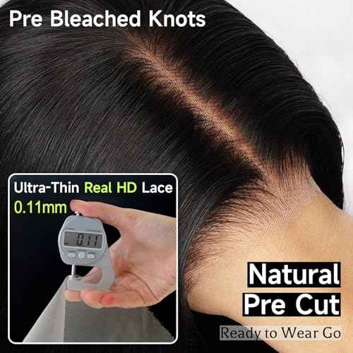 Wear and Go Glueless Wigs Human Hair Pre Plucked Pre Cut, Blunt Cut Bob Wigs Human Hair Bleached Knots 210% Density 12A Brazilian Virgin Hair 5x5 HD Lace Closure Wigs Black Women 10 Inch