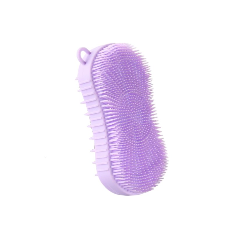 Silicone Body Scrubber, Double Sided Exfoliating Brush with Soft Flexible Bristles, Scalp Massage and Shampoo Tool with Hanger Loop (Lavender)