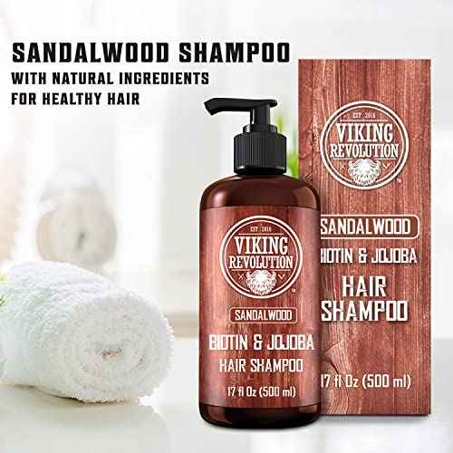 Viking Revolution Sandalwood Men's Shampoo with Biotin and Jojoba Oil - Natural Hair Shampoo for Men with Vitamin B5 and Hair Loss Thinning Hair Treatment (17 Oz)