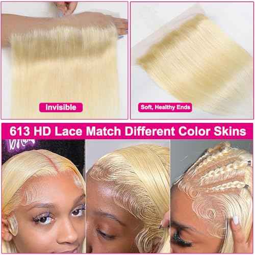 613 Frontal Straight 13x6 Transparent HD Lace Frontal Closure 12A Brazilian Virgin Remy Hair Free Part Ear to Ear Blonde Frontal Human Hair For Women Pre Plucked With Baby Hair 150% 14 Inch