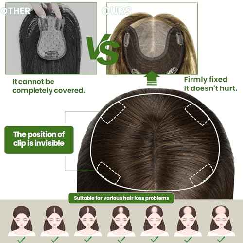 HAIR 14 Inch Hair Toppers for Women Real Human Hair Natural Black color 150 Density 6x7inch Silk Base 65 grams All Remy Human Hair Wiglets Hairpieces for Thinning Hair (#1B 14inch)