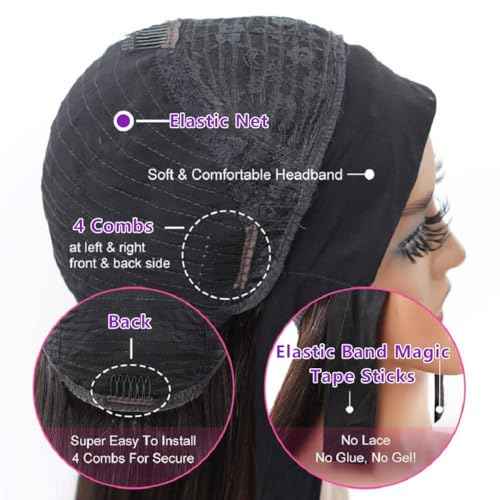 feibin Headband Wig Human Hair Wigs for Black Women Human Hair Headband Wig Body Wave 22 Inch Wear and Go Wigs Glueless Human Hair Wig Machine Made None Lace Front Wig Natural Color 150% Density