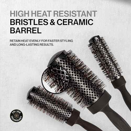 COCCO Aura Brush Set, Ceramic Paddle & Round Hairbrushes for Women, Blow-Drying & Frizz Control, Tourmaline Bristles, Ergonomic Grip, Full Styling Set (Black)