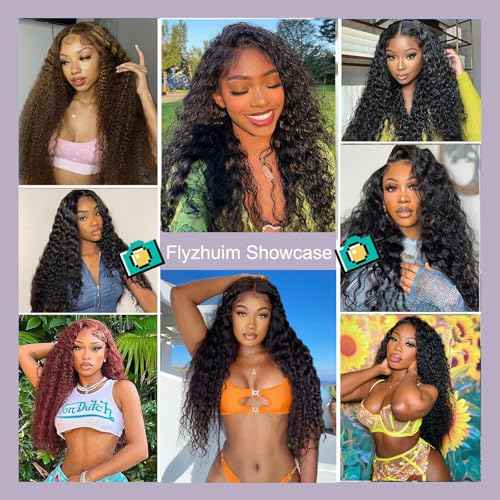 13x6 Deep Wave Lace Front Wigs Human Hair True 200 Density Pre Plucked Deep Wave Wig Human Hair 12A Glueless Wet and Wave Curly Lace Frontal Wigs For Women (Black, 22 Inch)