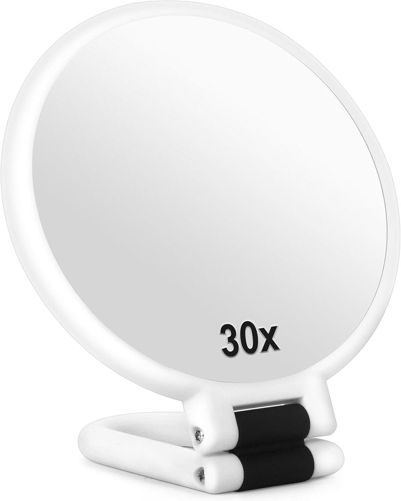 Sifolo 30x Magnifying Mirror - Double-Sided Handheld Travel Mirror with Adjustable Handle | Pearl White