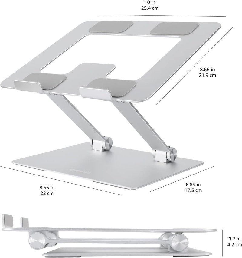 Ergonomic Laptop Stand - Height Adjustable & Portable Riser with Ventilated Cooling | Fits Laptops Up to 15.6 Inch - Silver