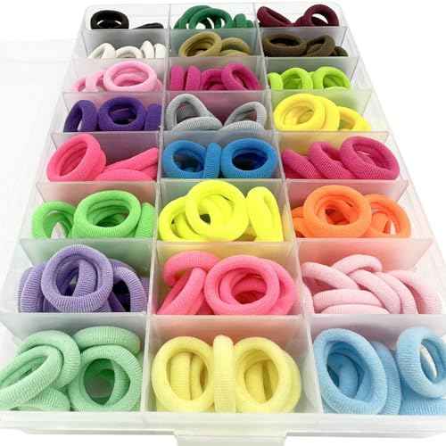 288 Pcs Toddler Hair Ties, Soft Seamless Cotton Hair Ties, Multicolor Small Hair Bands for Little Girls and Kids, Elastic Hair Accessories Ponytail Holders (24 Colors)