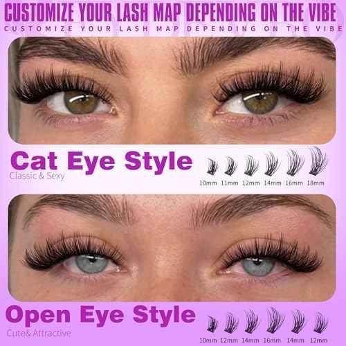 EYDEVRO Wispy Lash Clusters Kit Natura Eyelash Clusters Kit 9-18mm Cluster Eyelash Extensions CD Curvature 192 Pcs Manga Lash Extension Kit Individual Eyelash Extension Kit Lash Bond and Seal Tweezers