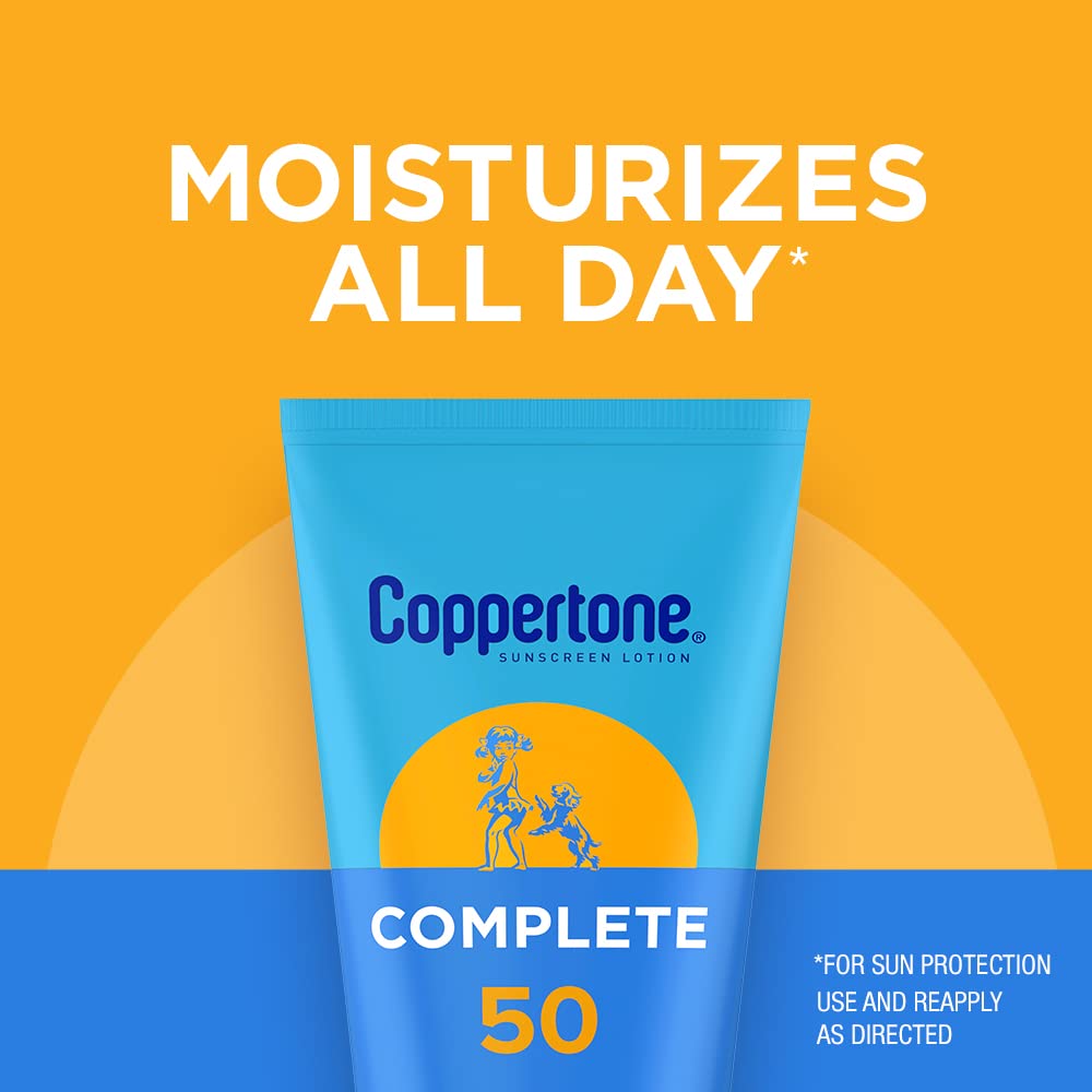 Coppertone Complete Sunscreen Lotion SPF 50, Face and Body Sunscreen, Lightweight, Water Resistant, 7 Fl Oz