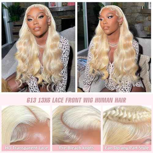 613 HD Lace Frontal Wig 13x6 Blonde Body Wave Lace Front Wigs Human Hair Pre Plucked Glueless Wigs for Women (26inch)