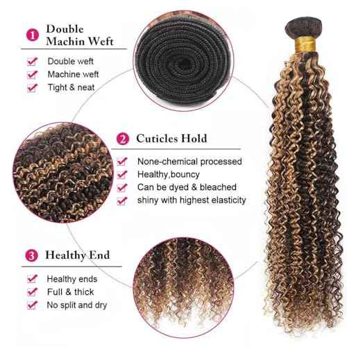Ombre Brown And Blonde Bundles Human Hair P4/27 Highlight Bundles Kinky Curly Unprocessed Brazilian Virgin Hair Extensions 18 20 22 Inch