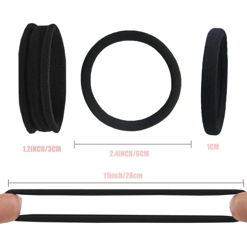 15pcs Black Hair Ties No Damage - Strong Stretchable Hair Bands for Curly Heavy and Long Hair All-Day Hold Ponytail Holders SnagFree Rubber Bands Hair Accessories | Ideal Gifts for Women