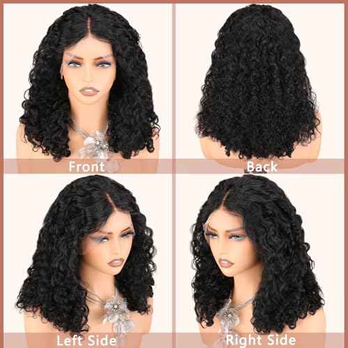 Burmese Curly Human Hair Wig with Bouncy End, 13x4 Lace Front Bouncy Curly Wigs Human Hair, Water Wave Blend Curly 100% Brazilian Human Hair, Pre Plucked Transparent Lace Natural Color 18 Inch