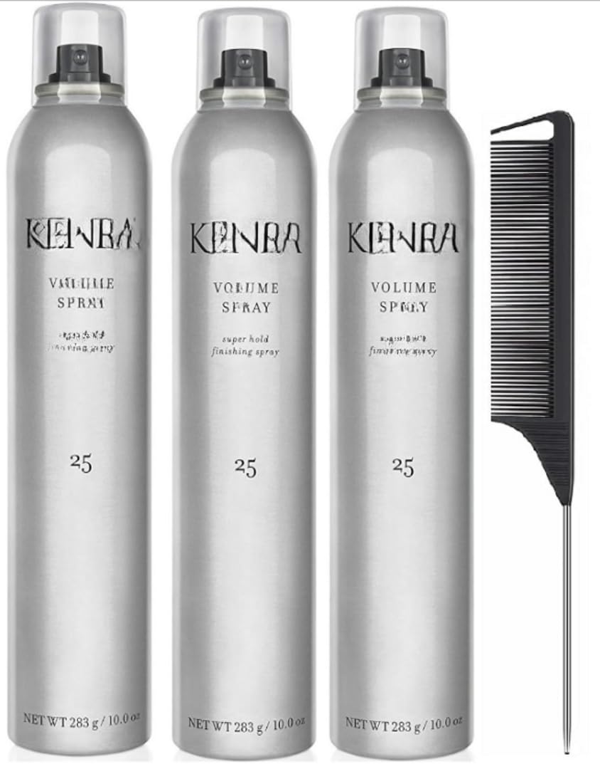 Volume Hairspray - Super Hold Finishing Spray 25 - It Leaves Hair Looking Natural & Shiny 10ounces (Pack Of 3) Includes Black Steel Comb