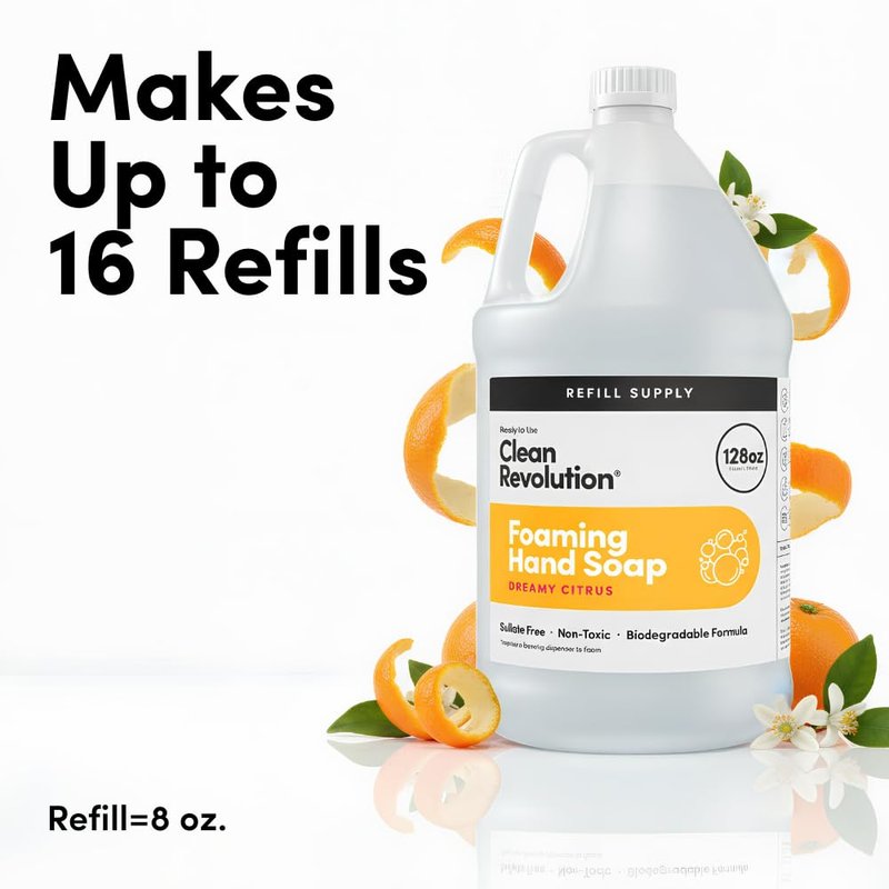 Clean Revolution Foaming Hand Soap Refill Supply Container, Ready to Use Formula, Dreamy Citrus Fragrance, Gluten Free, 128 Fl. Oz