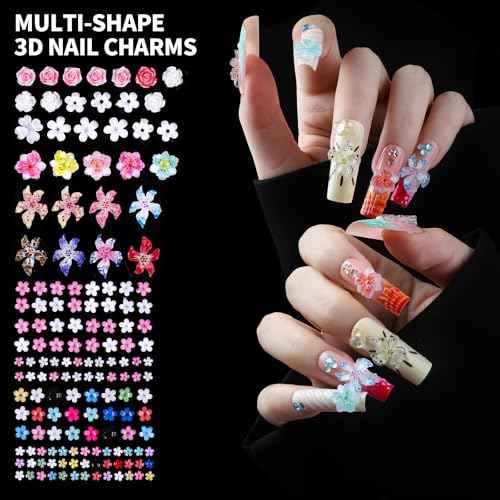 FAMDAMEI 24 Grid Nail Charms, Nail Art Kit with Multi Shapes Nail Charms and Gems, Flatback AB Nail Rhinestones Gold Nail Pearls, Charms Y2K for Nails, 3D Hawaii Flowers Nail Jewels for Nail Design